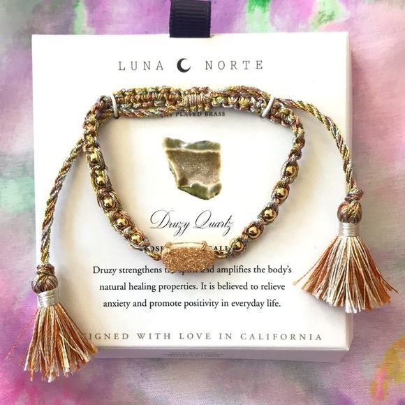 Brand New Luna Norte Druzy Quartz Adjustable Beaded Bracelet Promotes Positivity - Picture 1 of 7